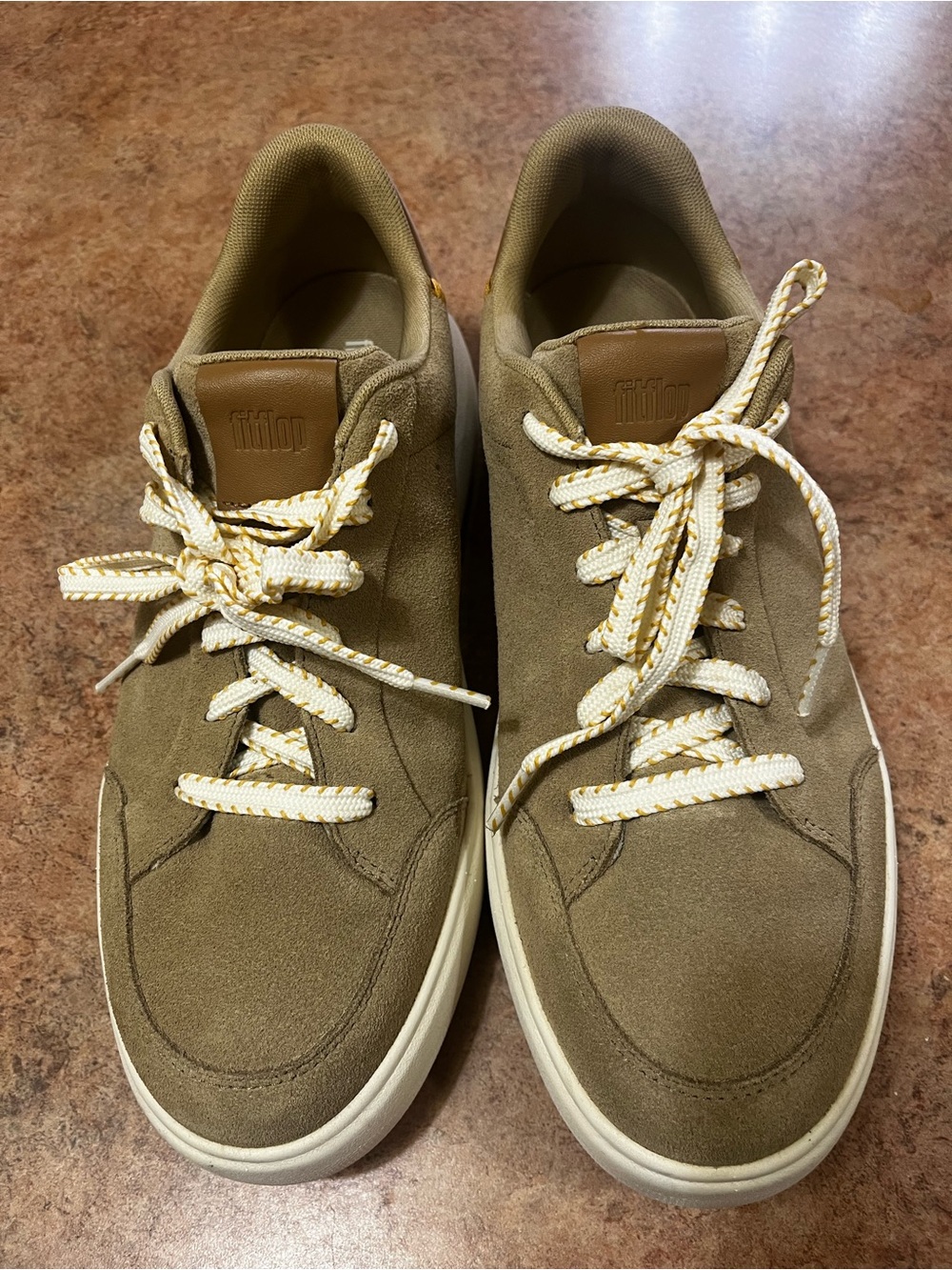 Fittlop  Tan  Women’s leather and Suede Casual Sneakers with Cream Accents